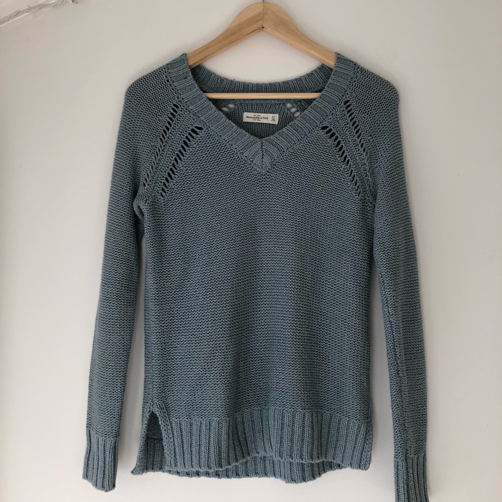 AF Waffle Knit Blue V-Neck Sweater